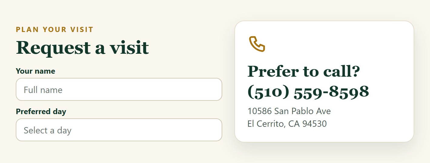 Proposed appointment request form beside the practice phone number